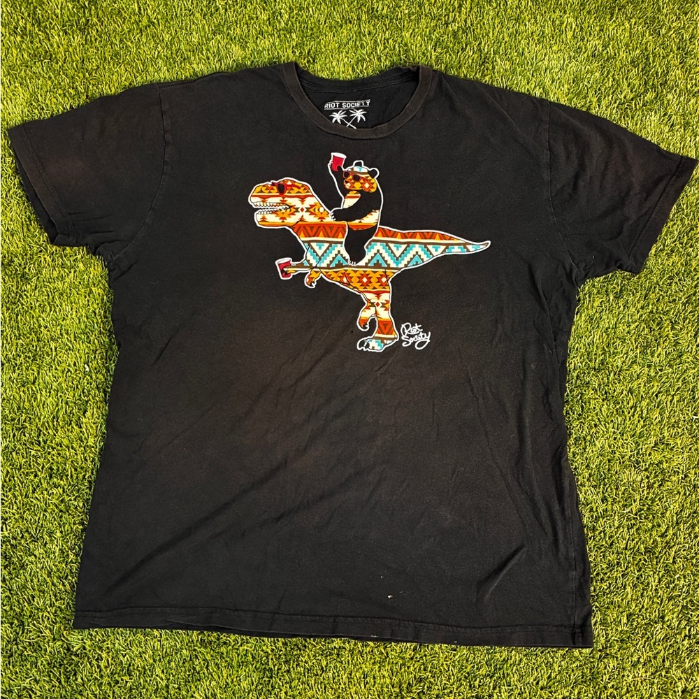 Black Graphic T-Shirt with Dinosaur Design